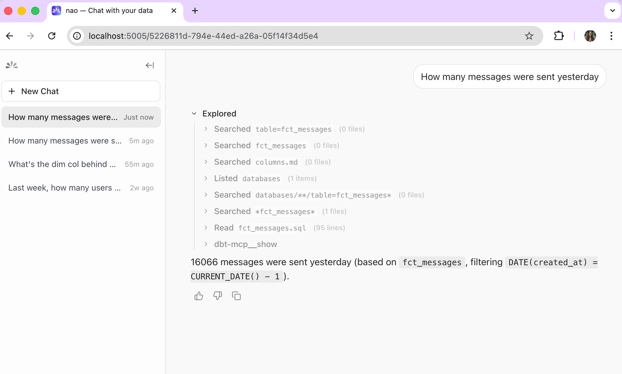 dbt Core chat example without semantic layer